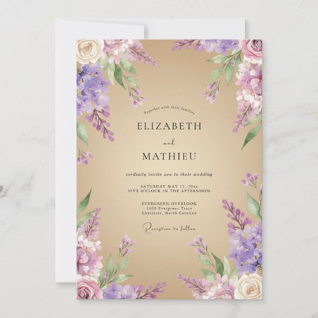 Invitación Boda campestre lavanda prístina (Anverso)