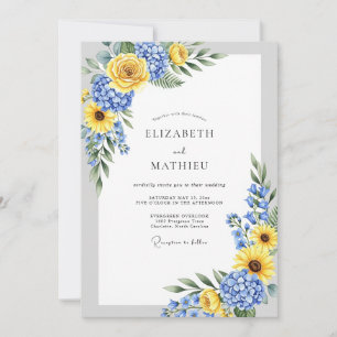 Invitación Boda campestre llena de espíritu azul y amarillo