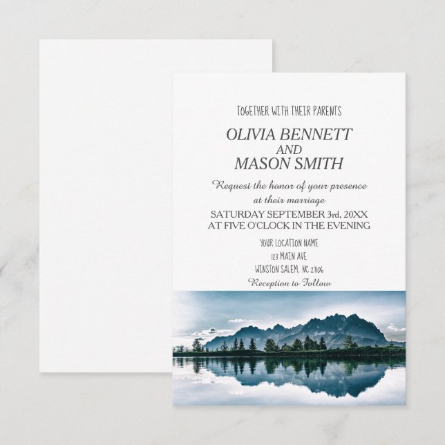 Invitación Boda campestre Winter Rocky Mountain Lake (Anverso / Reverso)