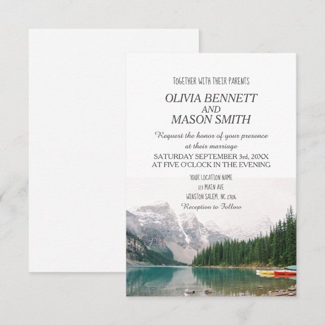 Invitación Boda campestre Winter Rocky Mountain Lake (Anverso / Reverso)