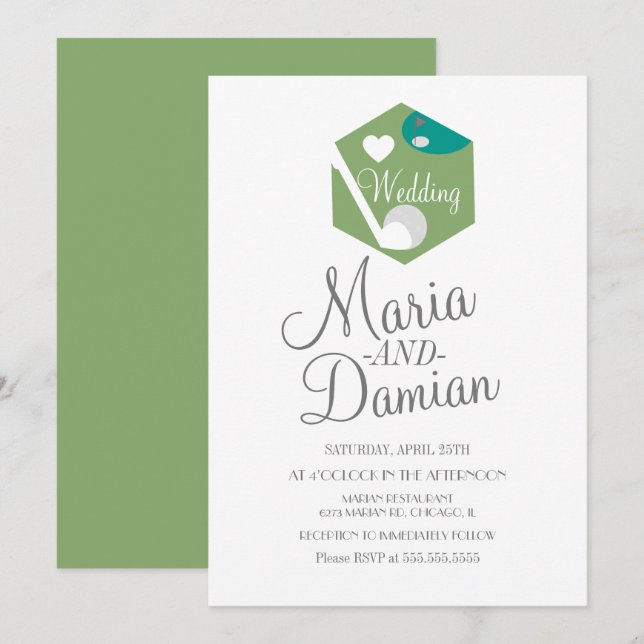 Invitación Boda Campo de Césped Deportes Golf (Anverso / Reverso)