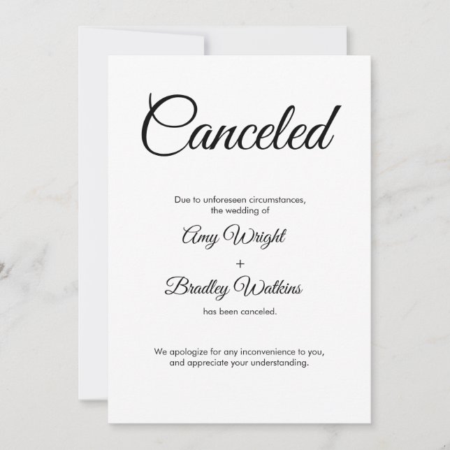 Invitación boda cancelada Tarjeta elegante (Anverso)