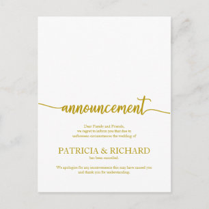 Invitación Boda cancelado Elegant Gold Script