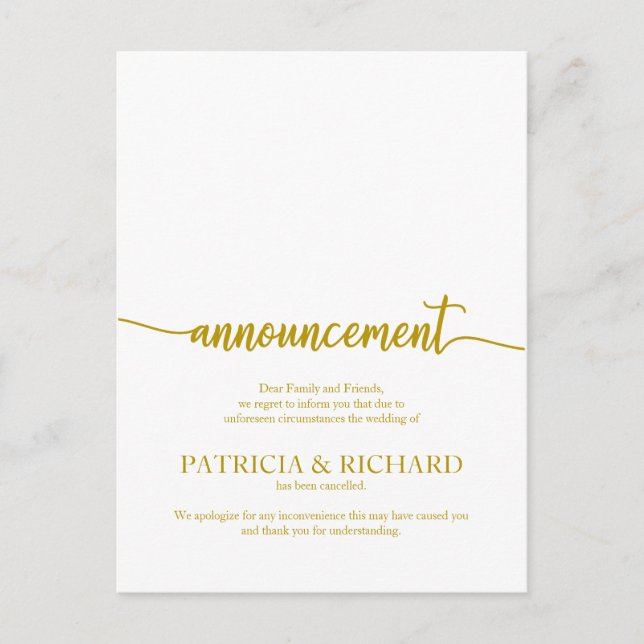 Invitación Boda cancelado Elegant Gold Script (Anverso)