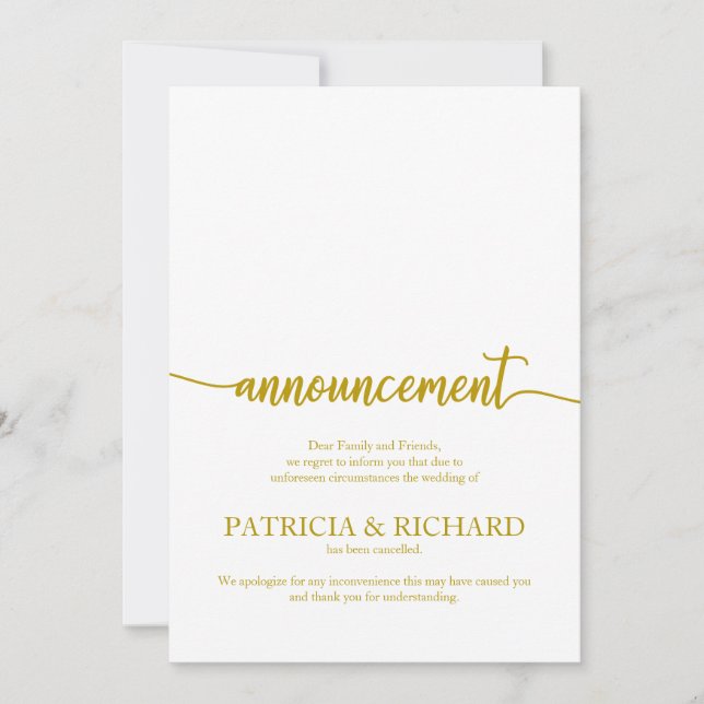 Invitación Boda cancelado Elegant Gold Script (Anverso)
