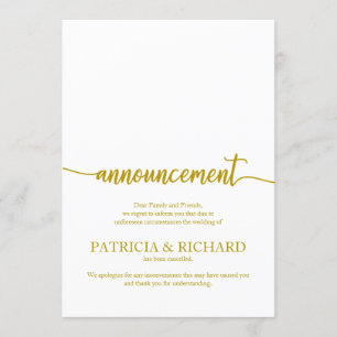 Invitación Boda cancelado Elegant Gold Script