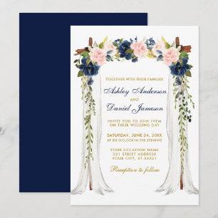 Invitación Boda Canopy acuarela Floral Oro Azul Rosa