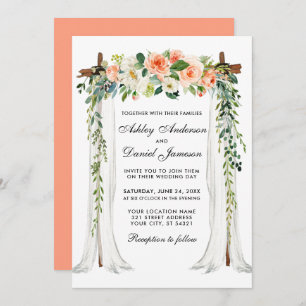 Invitación Boda Canopy Arch Watercolor Coral Floral