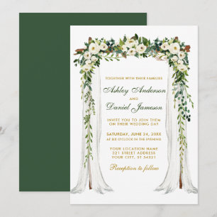 Invitación Boda Canopy Arch Watercolor Green Floral Gold