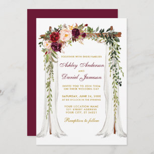 Invitación Boda Canopy Watercolor Floral Borgoña Oro