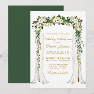 Invitación Boda Canopy Watercolor Green Floral Gold