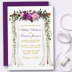 Invitación Boda Canopy Watercolor Morado Floral Gold