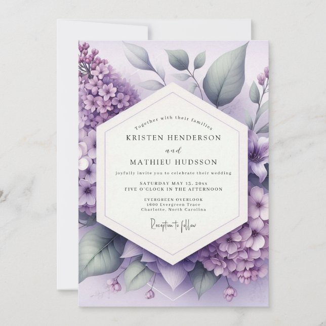 Invitación Boda Capricho Flor de Lila (Anverso)