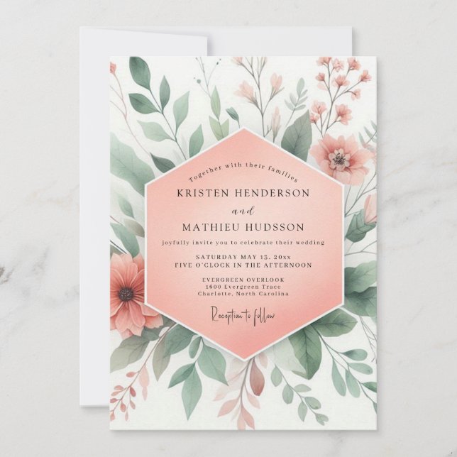 Invitación Boda Capricho Flor de Melocotón (Anverso)
