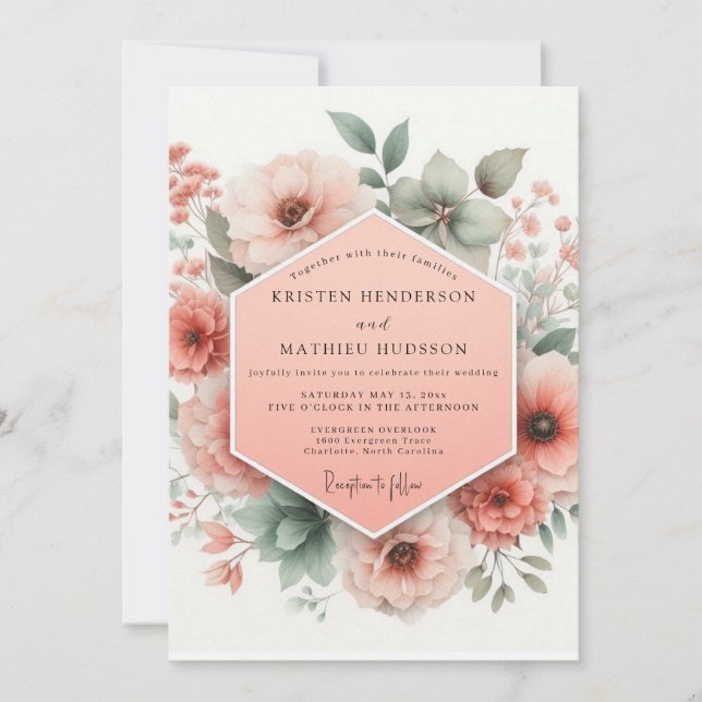 Invitación Boda Capricho Flor de Melocotón (Anverso)