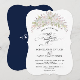 Invitación Boda caprichosa acuarela rosas blancas y rosadas