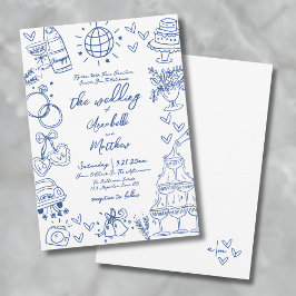 Invitación Boda Caprichosa Azul Dibujada a Mano