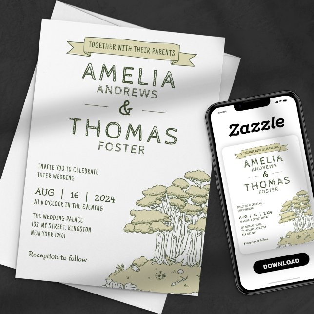 Invitación Boda caprichosa bosque forestal dibujada a mano (Subido por el creador)
