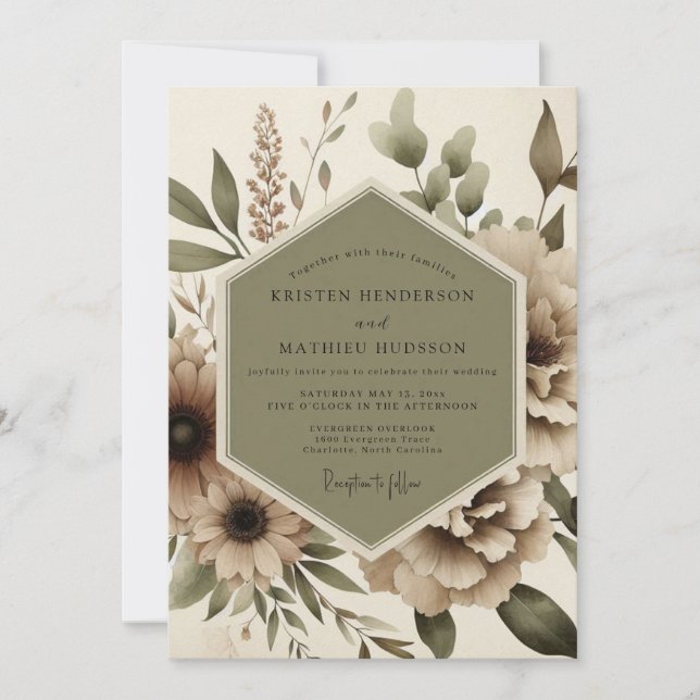 Invitación Boda Caprichosa Botánica Beige (Anverso)