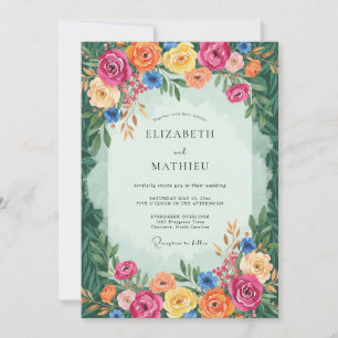 Invitación Boda caprichosa con acuarela floral de coral