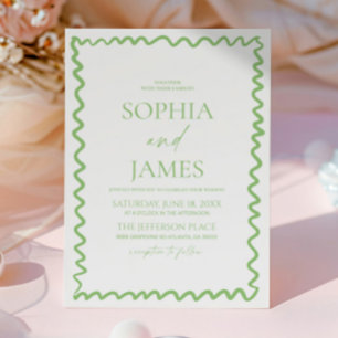 Invitación Boda caprichosa con borde ondulado de color verde