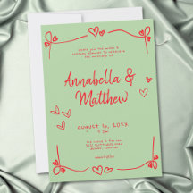 Boda caprichosa con corazón dibujado a mano verde 