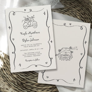 Invitación Boda caprichosa con garabatos dibujados a mano en