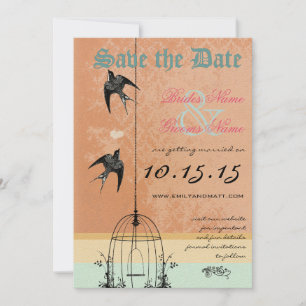 Invitación Boda caprichosa con jaula de pájaros vintage para 