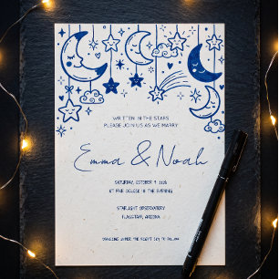 Invitación Boda caprichosa con luna y estrellas celestiales g