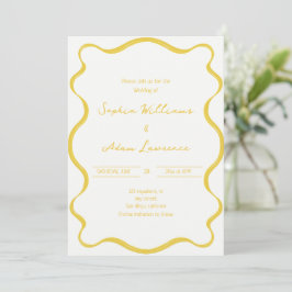 Invitación Boda caprichosa con pinceladas amarillas escritas 