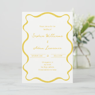 Invitación Boda caprichosa con pinceladas amarillas escritas 