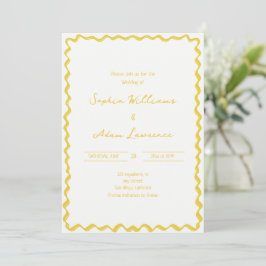 Invitación Boda caprichosa con pinceladas amarillas escritas 