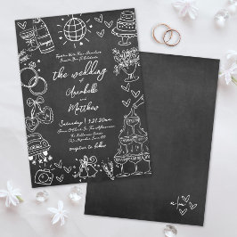 Invitación Boda Caprichosa con Pizarra Dibujada a Mano