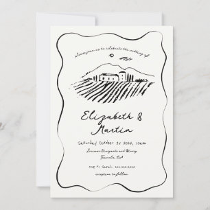 Invitación Boda caprichosa con viñedo de borde ondulado dibuj