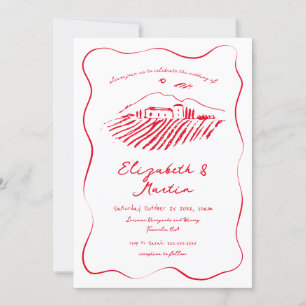 Invitación Boda caprichosa con viñedo de garabatos rojos y bo