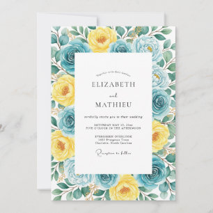 Invitación Boda caprichosa de acuarela amarilla y turquesa
