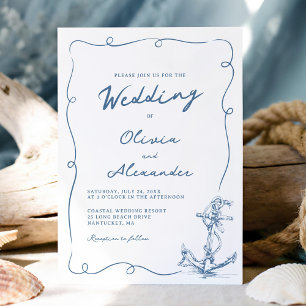 Invitación Boda caprichosa de ancla náutica dibujada a mano
