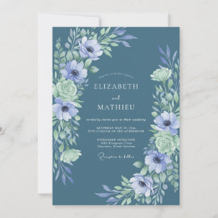 Invitación Boda caprichosa de anemona periwinkle en pizarra