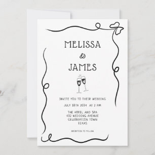 Invitación Boda caprichosa de Champagne dibujada a mano