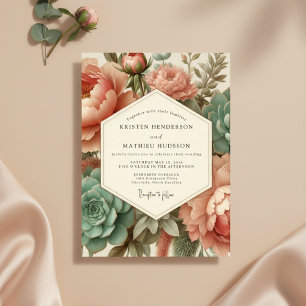 Invitación Boda caprichosa de coral botánico