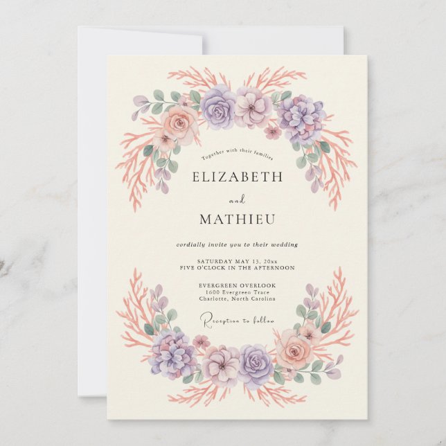 Invitación Boda Caprichosa de Coral junto al Mar (Anverso)