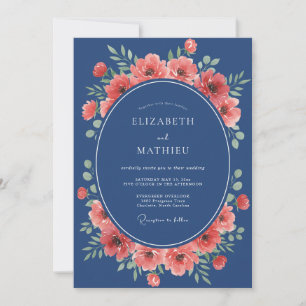 Invitación Boda caprichosa de coral naval floral