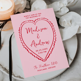 Invitación Boda caprichosa de corazones rosados y rojos