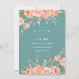 Invitación Boda Caprichosa de Durazno Azul Turquesa
