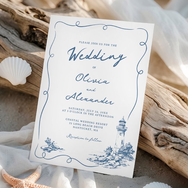 Invitación Boda caprichosa de faro dibujado a mano en la cost (Subido por el creador)