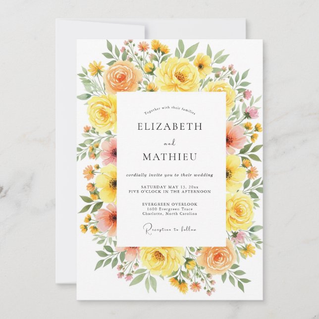Invitación Boda Caprichosa de Flor Amarilla (Anverso)