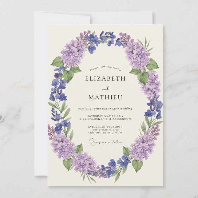 Invitación Boda caprichosa de flor de lavanda azul (Anverso)