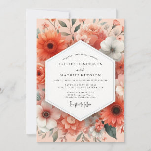 Invitación Boda caprichosa de floración de coral