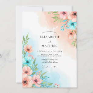 Invitación Boda Caprichosa de Floral Azul Coral