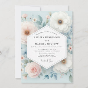 Invitación Boda Caprichosa de Floral Azul Pálido